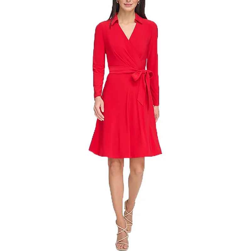 Price Blitz Womens Collared Above Knee Wrap Dress