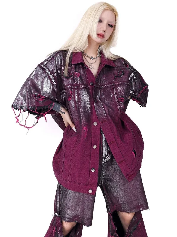 Today's Special PINKSPINK Distressed Denim Jacket - Metallic Purple
