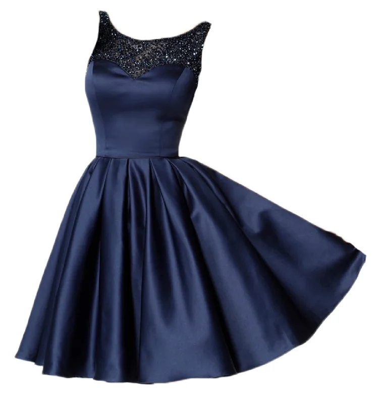 The Best Prices Siaoryne Scoop Neck Short Beading satin A Line Homecoming Dress