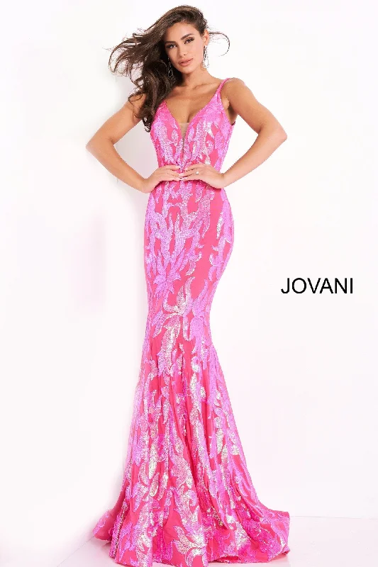 Price Cut Jovani 3263 Size 2 Hot Pink Prom Dress Long Fitted Mermaid Sequin Pageant Gown V Back Price Cut Jovani 3263 Size 2 Hot Pink Prom Dress Long Fitted Mermaid Sequin Pageant Gown V Back