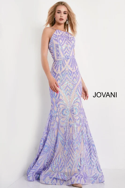 Extra Savings Jovani 03446 size 12 Lilac Backless Sequin Prom Dress Fit and Flare High neck Gown Extra Savings Jovani 03446 size 12 Lilac Backless Sequin Prom Dress Fit and Flare High neck Gown
