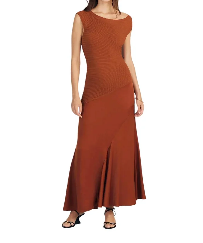 Season Finale Sale Madeline Mixed Media Dress In Copper