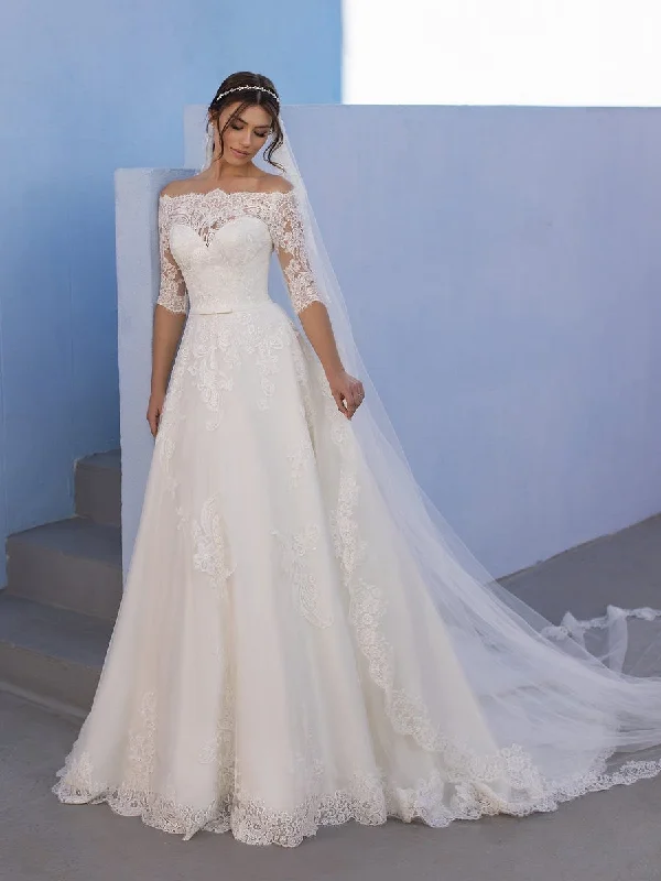 Extra Discounts White One OSSA Size 28 Sheer Lace off the Shoulder Wedding Dress Sleeves Ballgown Extra Discounts White One OSSA Size 28 Sheer Lace off the Shoulder Wedding Dress Sleeves Ballgown