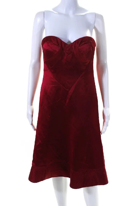Weekend Deal Badgley Mischka Womens Satin Sweetheart Neck A-Line Cocktail Dress Red