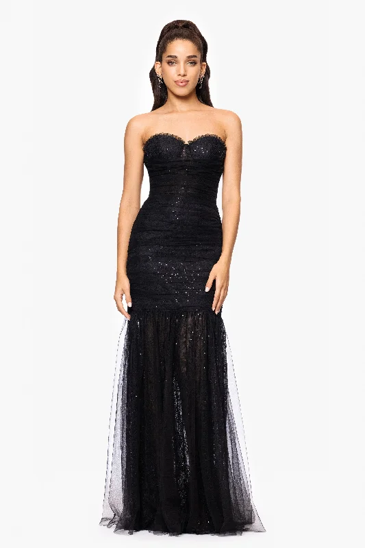 Limited Availability "Katherine" Sequin Lace Strapless Floor Length Dress