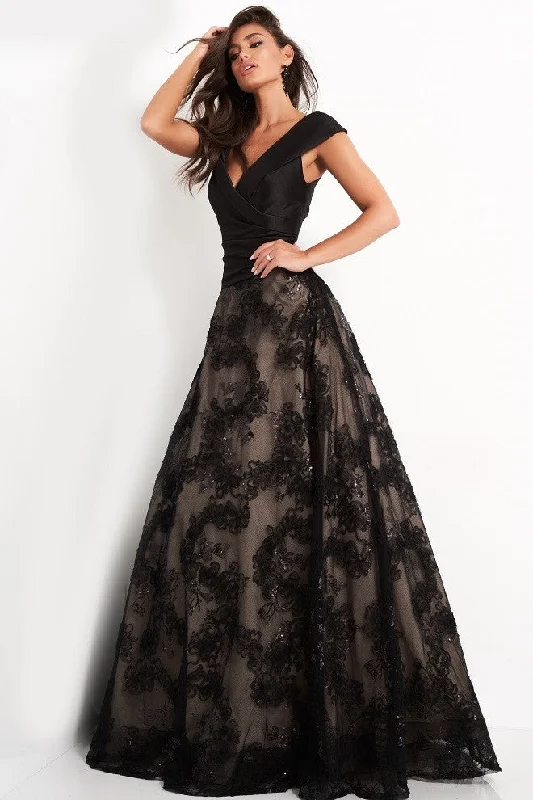 Special Buy Jovani 03330 Black lace A line Evening Dress Satin Bodice Formal Wear Gown Special Buy Jovani 03330 Black lace A line Evening Dress Satin Bodice Formal Wear Gown