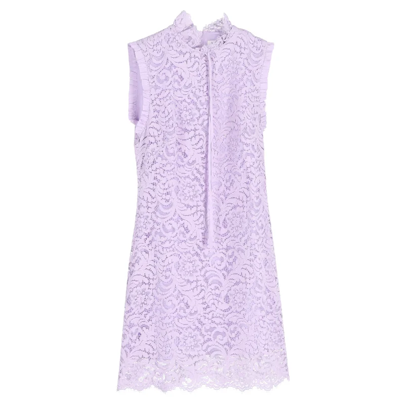 Early Access Sandro Paris Mini Golda Ribbon Detail Lace Dress in Purple Cotton
