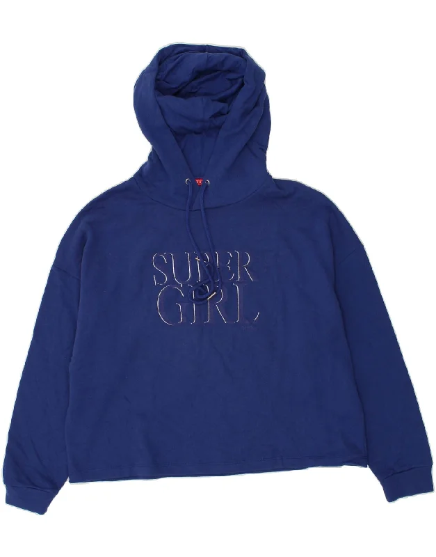 Super Sale GUESS Womens Oversized Graphic Hoodie Jumper UK 8 Small Navy Blue Cotton