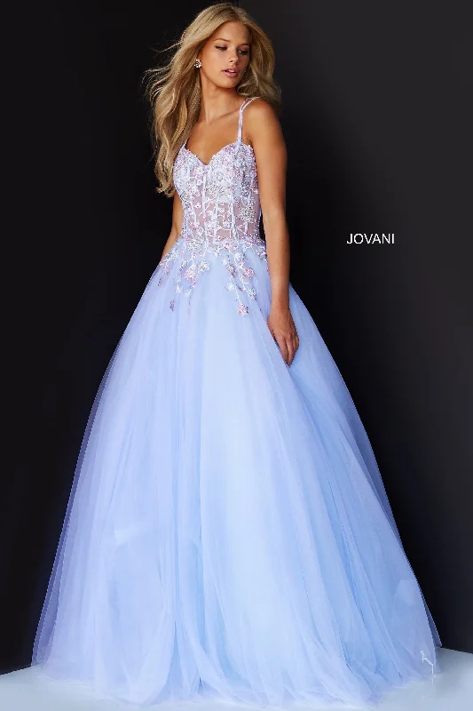 Weekend Deal Jovani 06207 Lilac Prom Dress Ballgown v neckline Sheer floral corset bodice and tulle skirt Weekend Deal Jovani 06207 Lilac Prom Dress Ballgown v neckline Sheer floral corset bodice and tulle skirt