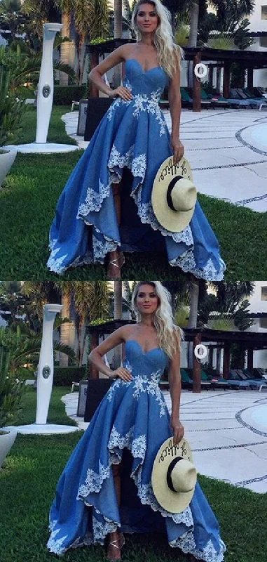 Take Advantage 2020 charming sweetheart hi-lo blue prom dresses, BD6900