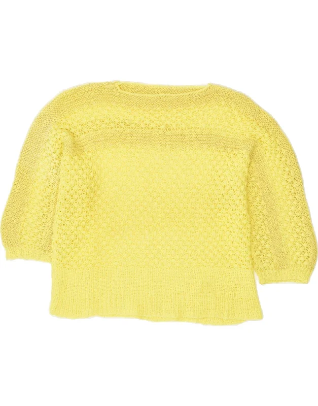Price Break VINTAGE Womens 3/4 Sleeve Boat Neck Jumper Sweater UK 14 Large Yellow