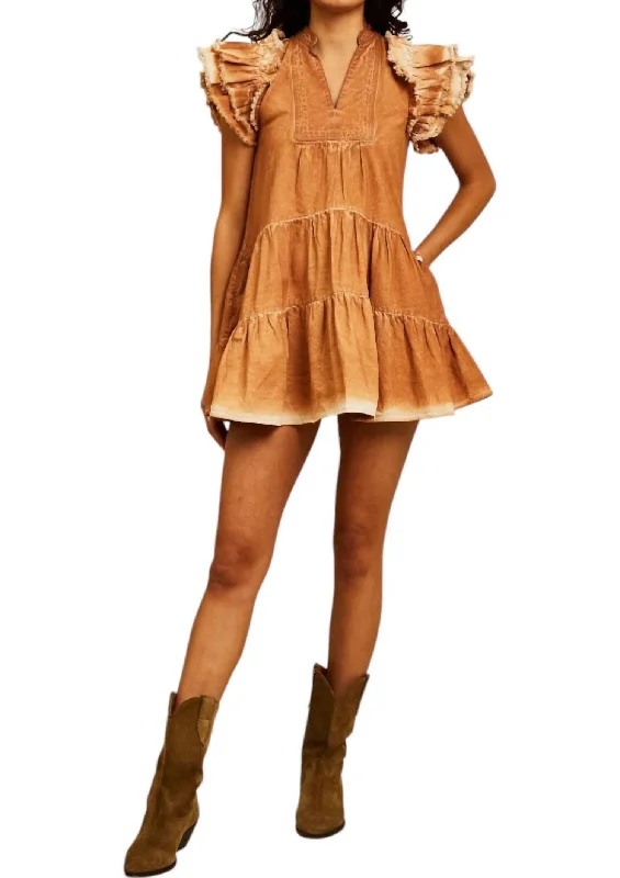 Crazy Deals Ember Dress In Caramel Washed Denim