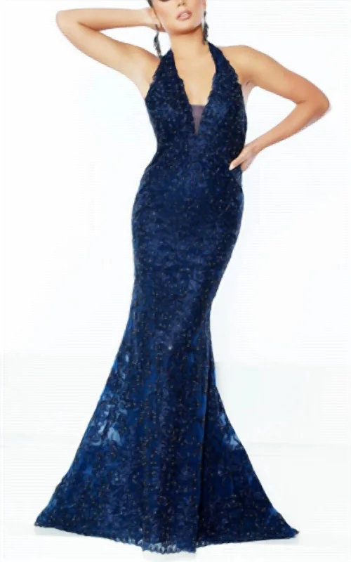 Low Prices Halter Lace Dress In Navy