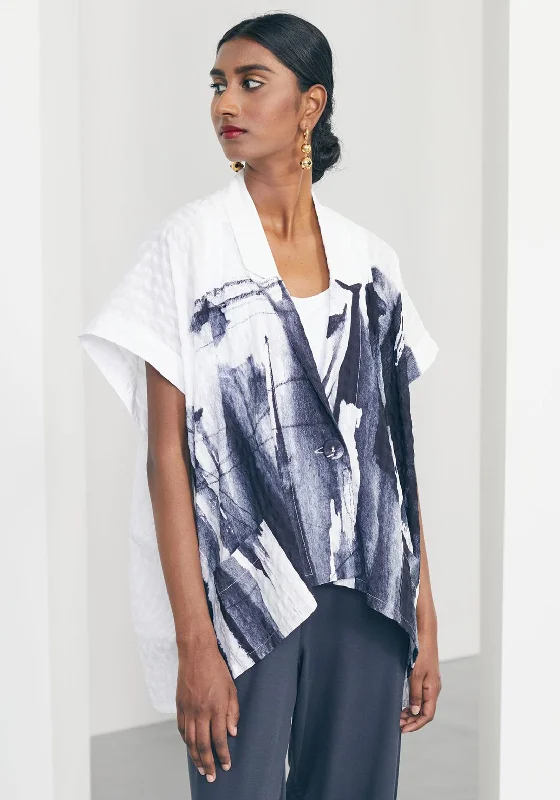 Super Savings Naya Short Sleeve Print Jacket, White & Navy