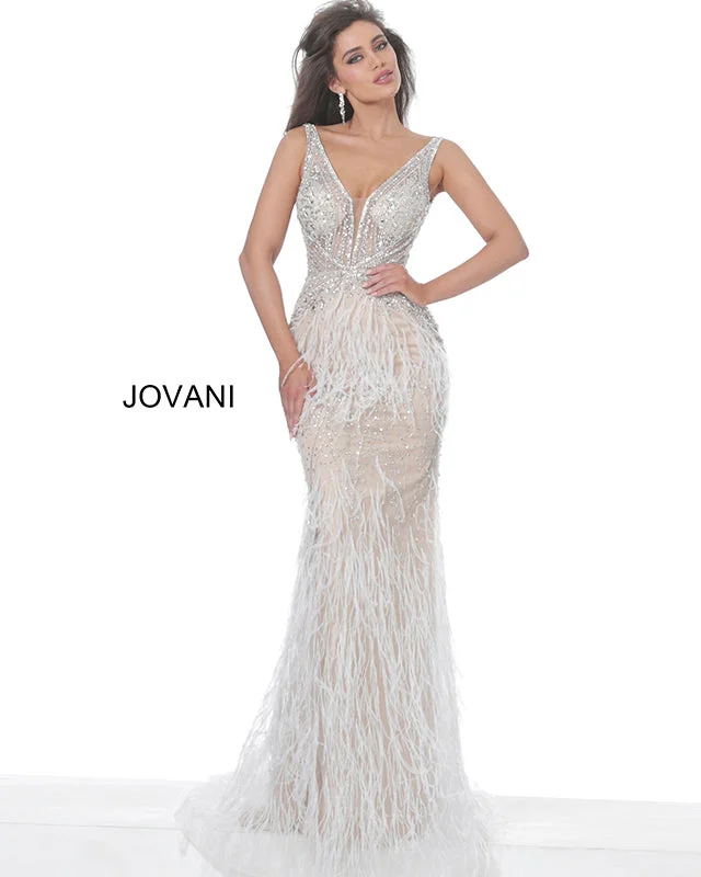 Major Savings Jovani 03023 Sheer Crystal Prom Dress Feather Formal Evening Gown Wedding Pageant Couture