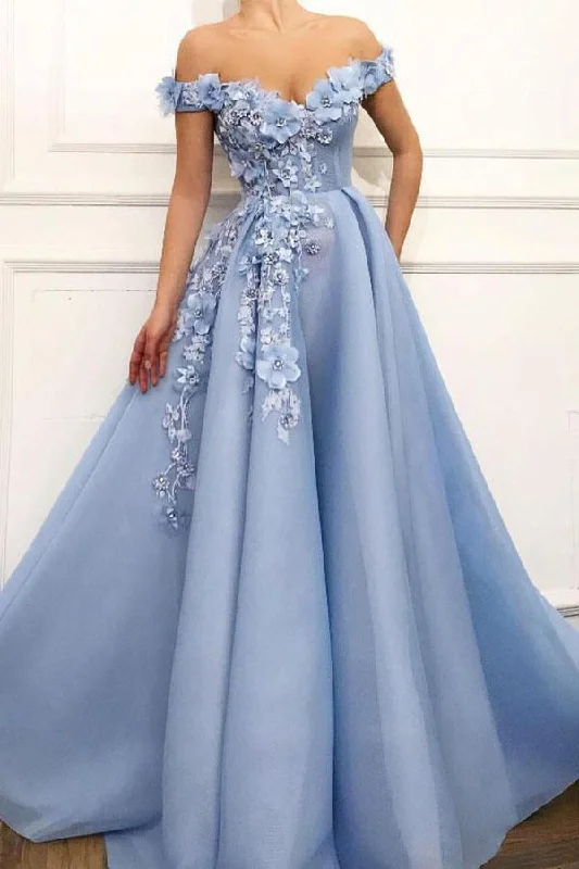Stock Up and Save A Line Blue Off the Shoulder Tulle Lace Sweetheart 3D Flowers Prom Dresses,Formal Dress,BS016 Stock Up and Save A Line Blue Off the Shoulder Tulle Lace Sweetheart 3D Flowers Prom Dresses,Formal Dress,BS016
