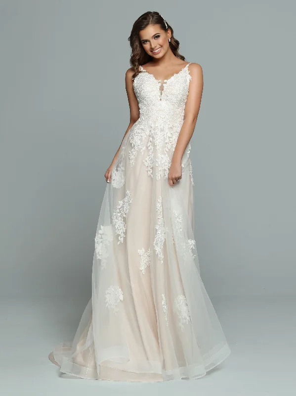 Low Prices Davinci Bridal 50667 Long Aline Lace Wedding Dress V neck Train Gown
