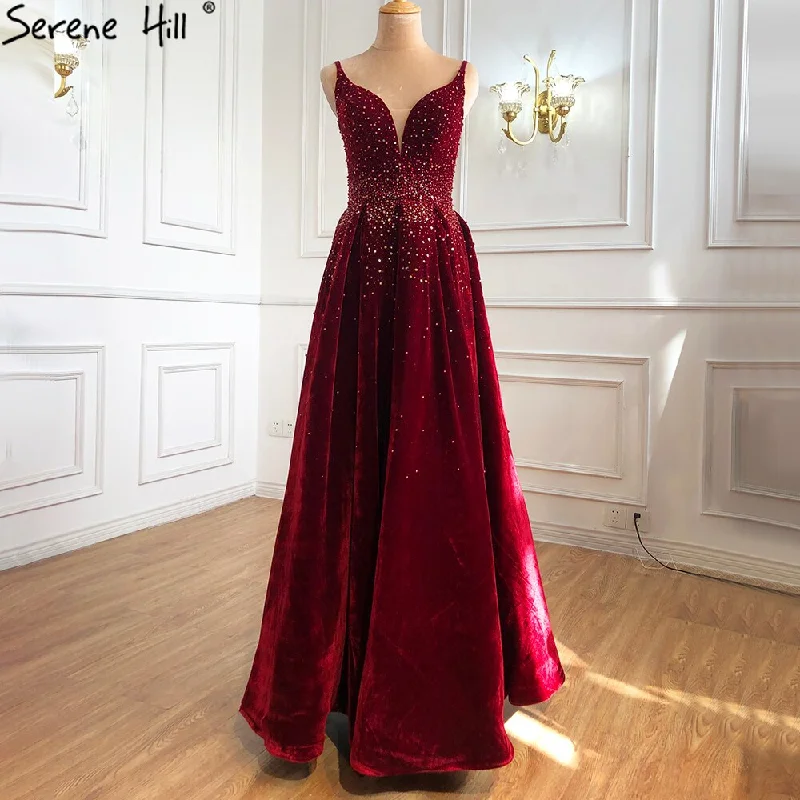 Year-End Clearance On Sale no return no refundSale Serene Hill Wine Red Velvet Luxury Evening Dresses Gowns 2024 A-Line Beading Sexy For Women Party LA70956 Year-End Clearance On Sale no return no refundSale Serene Hill Wine Red Velvet Luxury Evening Dresses Gowns 2024 A-Line Beading Sexy For Women Party LA70956