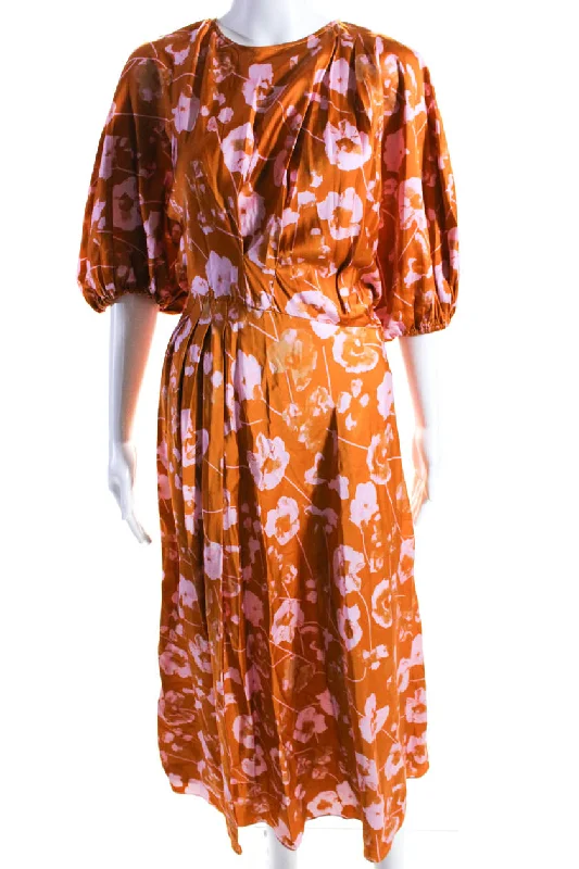Savings Galore Stine Goya Womens Floral Print Back Button Long Dress Orange