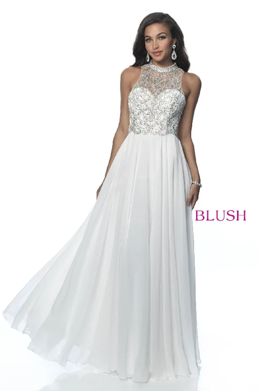 Clearance Event Blush Prom 11942 Size 10 White Chiffon A Line Prom Dress Embellished High Neckline 2020 Clearance Event Blush Prom 11942 Size 10 White Chiffon A Line Prom Dress Embellished High Neckline 2020