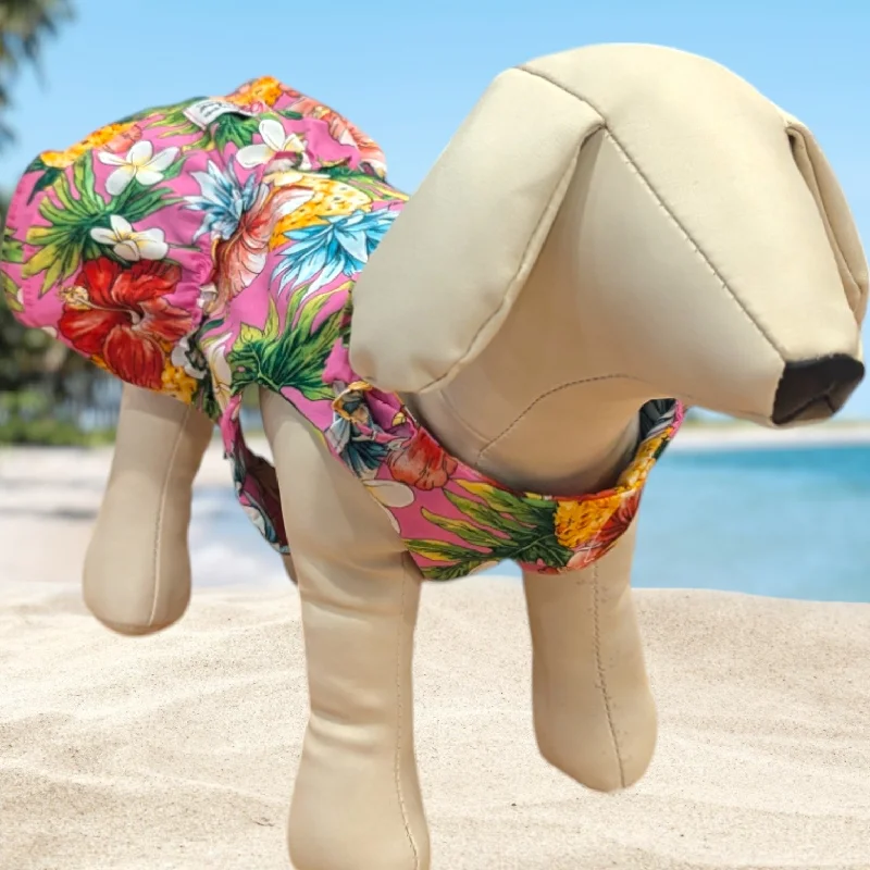 Discount Deals Tropical Bliss: Pink Plumeria, Hibiscus & Pineapple Dog Dress
