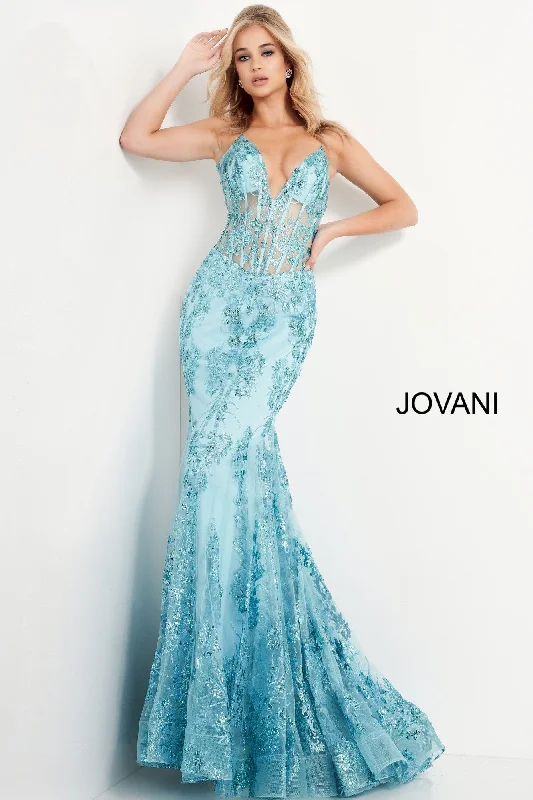 Shop and Save Jovani 3675 Long Prom Dress Sheer Corset Shimmer Mermaid Pageant Gown