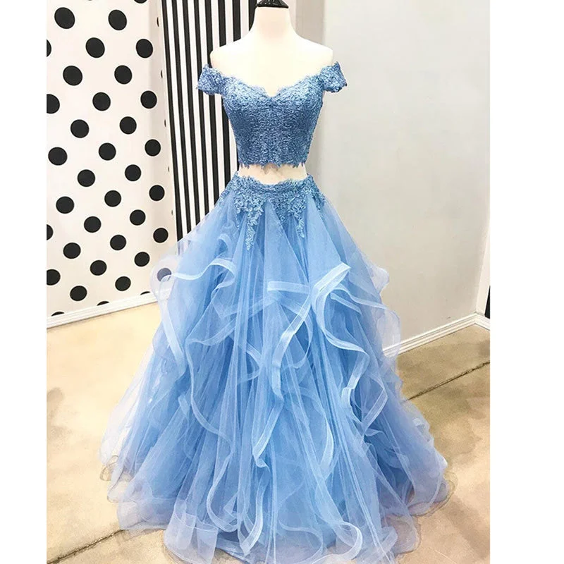 Stock Clearance Off the Shoulder Sky Blue Senior Prom Dresses Crop Top Girls Lace Formal Gown Vestido De Festa 2018 Stock Clearance Off the Shoulder Sky Blue Senior Prom Dresses Crop Top Girls Lace Formal Gown Vestido De Festa 2018