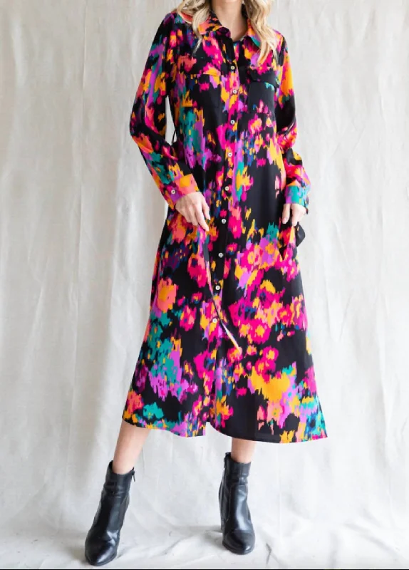 Fantastic Offers Collared Neck Midi Dress In Black