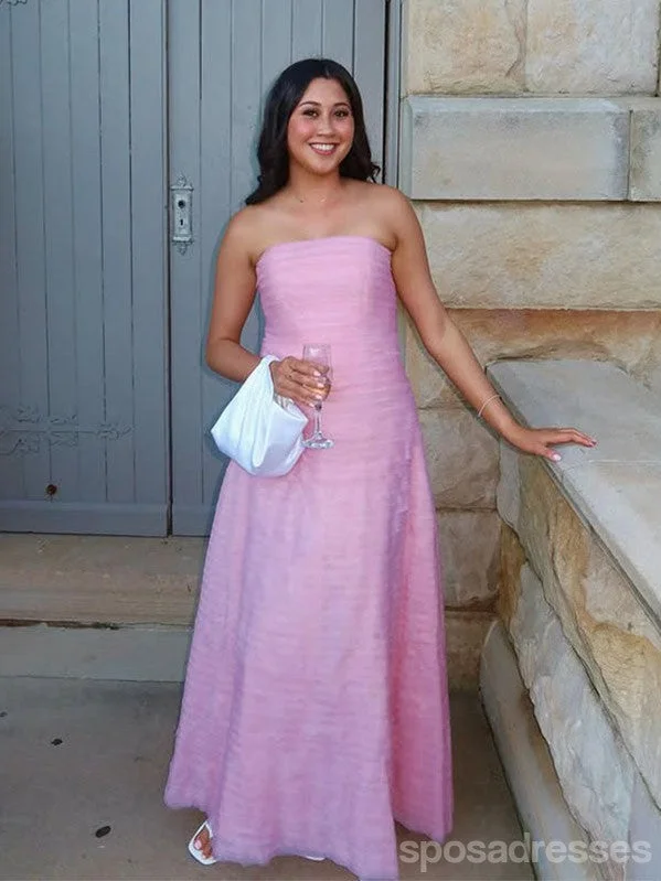 Limited Quantity Sexy Pink A-line Strapless Long Party Prom Dresses Ideas,Evening Gowns,13882