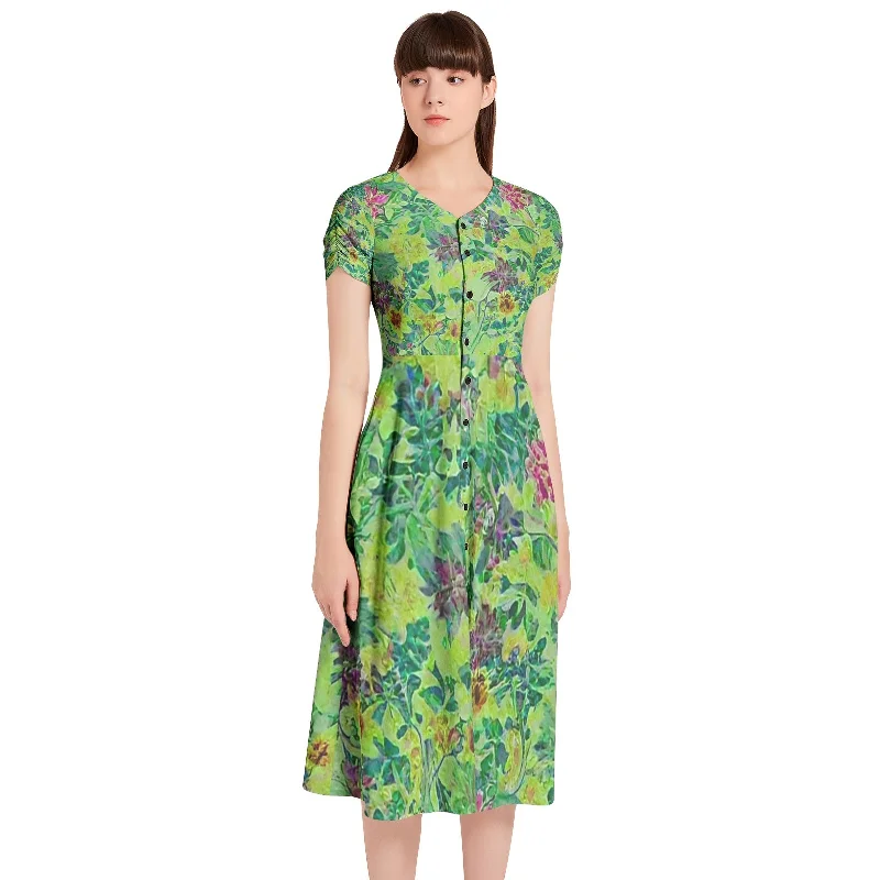 Discount Extravaganza Puff Sleeve Button Through Dress