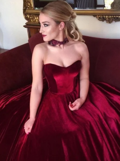 Can't Miss velvet burgundy sweetheart A-line formal long prom dress, PD02501