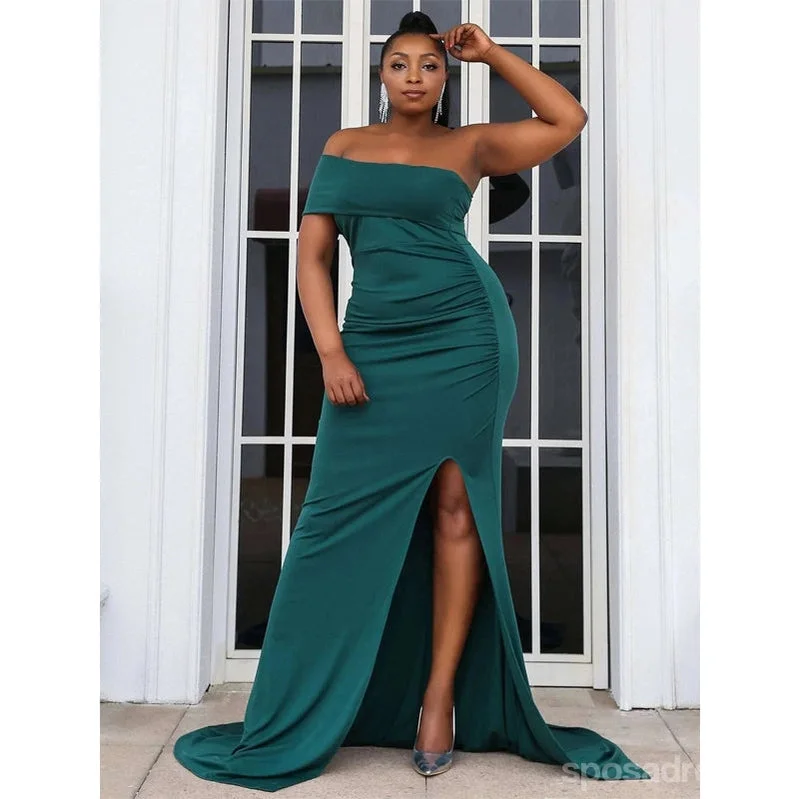 Year-End Sale Green Mermaid Side Slit One Shoulder Cheap Long Bridesmaid Dresses,WG1672