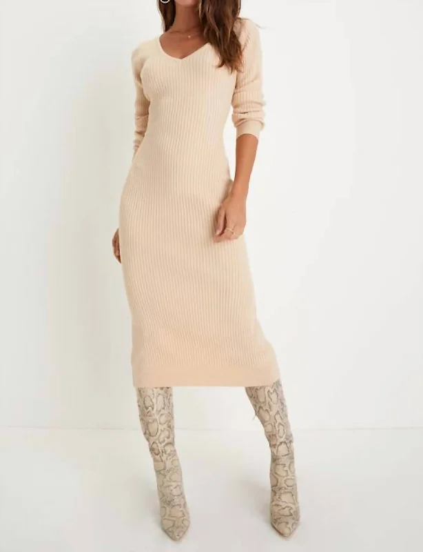 Members Only Everyday Beauty Long Sleeve Dress In Beige