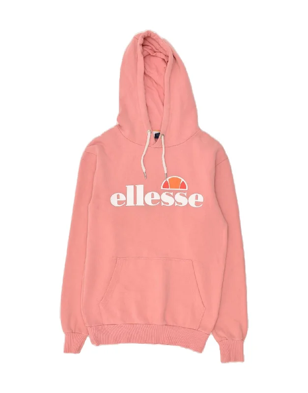 Super Bargain ELLESSE Womens Graphic Hoodie Jumper UK 8 Small Pink Cotton