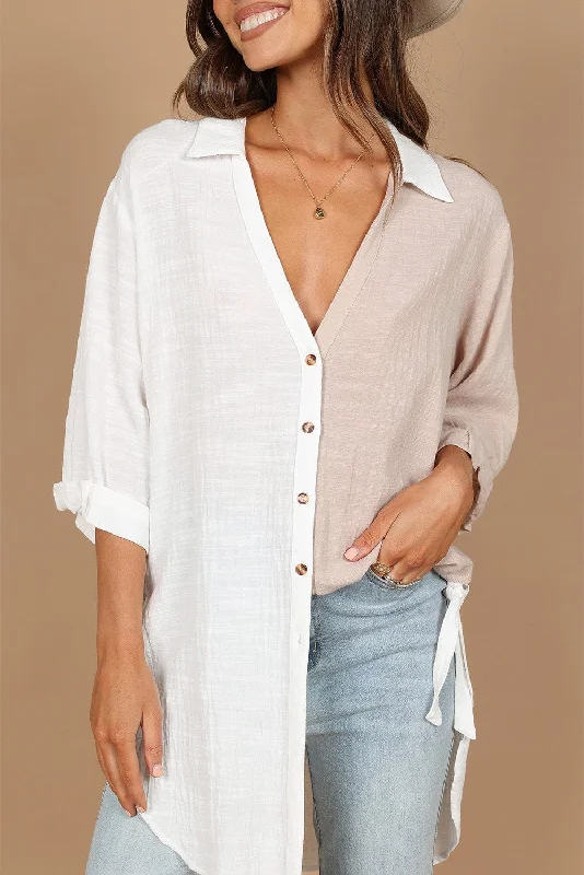 Price Rollback Cotton Linen Shirt with Knotted Waist
