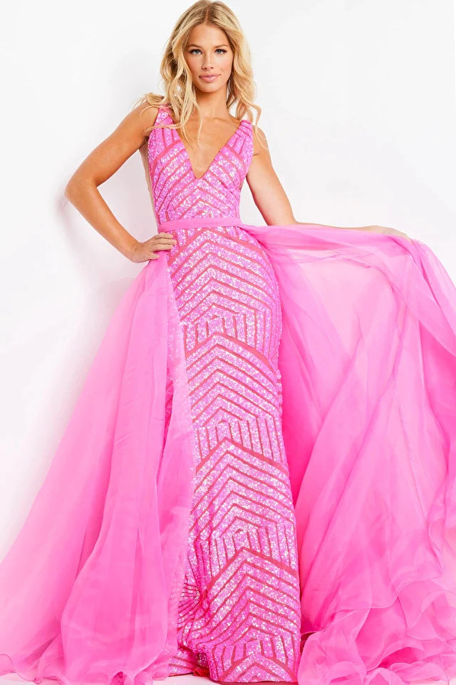 Special Discount Jovani 25833 Size 12 Hot Pink Long Fitted Sequin Mermaid Pageant Dress Detachable Overskirt Pageant Gown Special Discount Jovani 25833 Size 12 Hot Pink Long Fitted Sequin Mermaid Pageant Dress Detachable Overskirt Pageant Gown