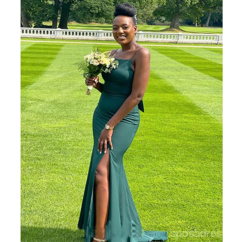 Final Sale Green Spaghetti Straps Side Slit Mermaid Cheap Long Bridesmaid Dresses Online,WG1648