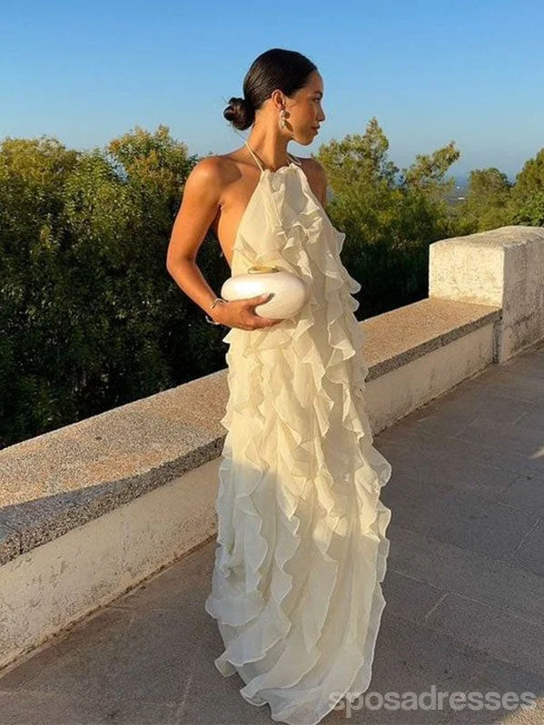 Shop and Save Pretty Ivory A-line Halter Long Party Prom Dresses Ideas,Evening Gowns,13861
