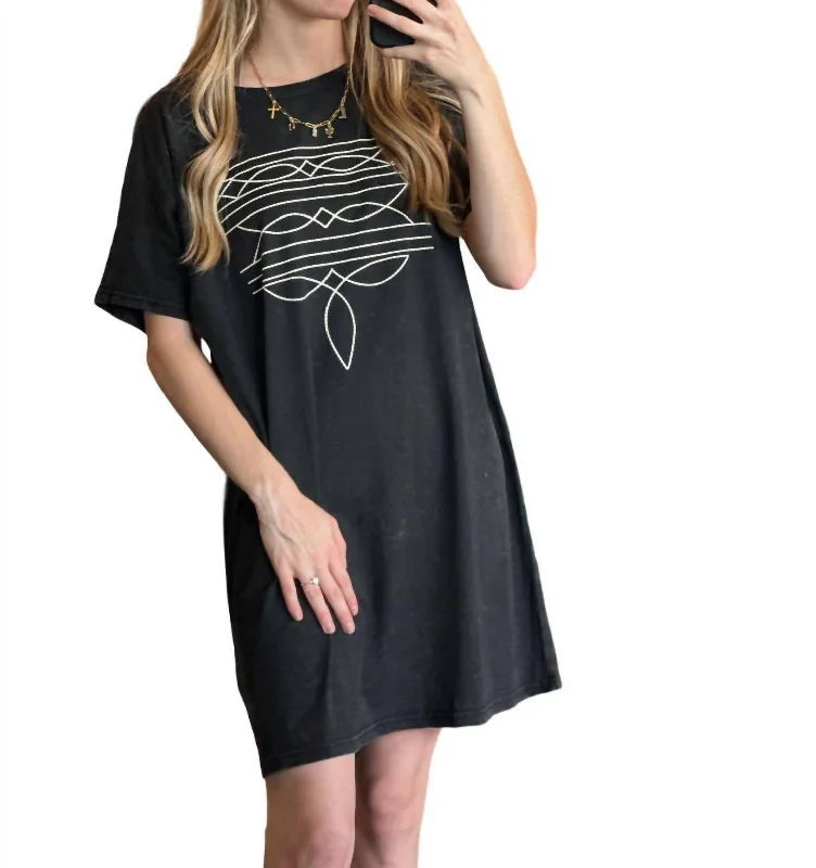 Overstock Triana Boot Stitch Graphic Tee Dress In Black