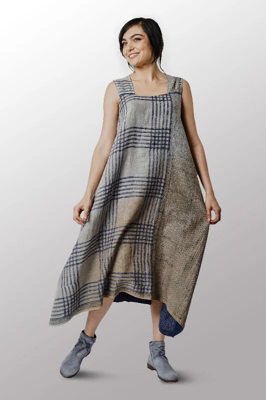 Midnight Madness INDONESIAN PRINT VINTAGE INDIGO BACKING KANTHA TENT DRESS - bi2413-blu -