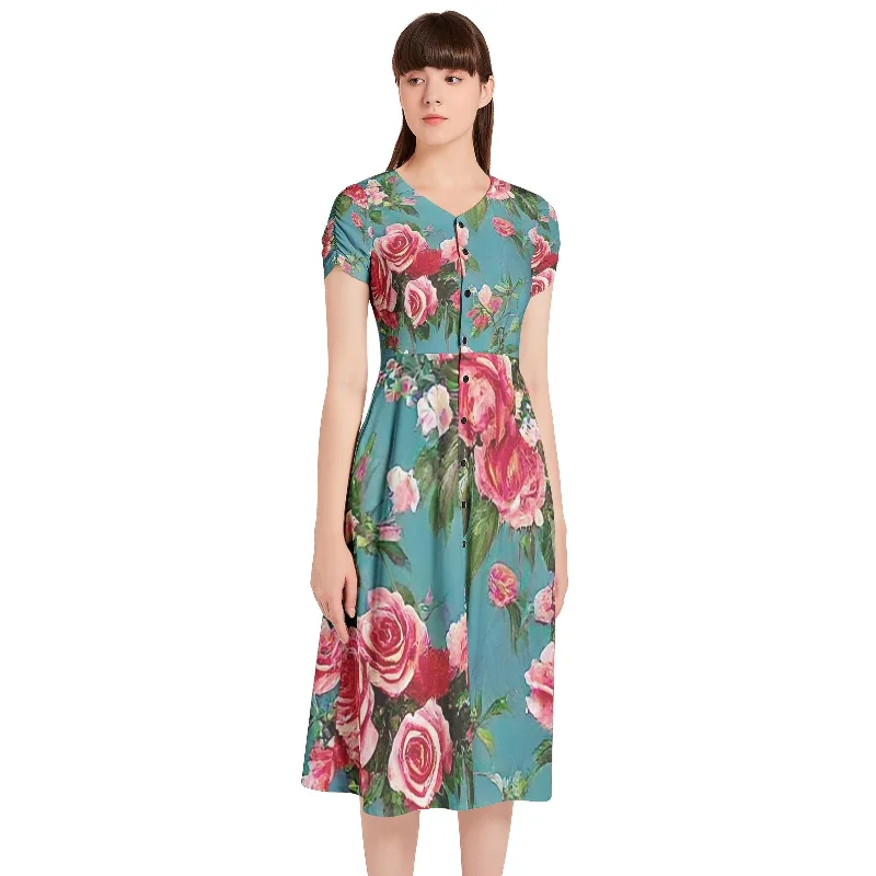 Act Fast Puff Sleeve Button Through Dress