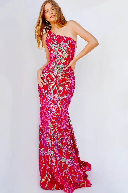 Super Deal Jovani 22845 Size 0, 8 Iridescent Red Long Fitted Mermaid One Shoulder Prom Dress Iridescent Sequin Pageant Gown Super Deal Jovani 22845 Size 0, 8 Iridescent Red Long Fitted Mermaid One Shoulder Prom Dress Iridescent Sequin Pageant Gown