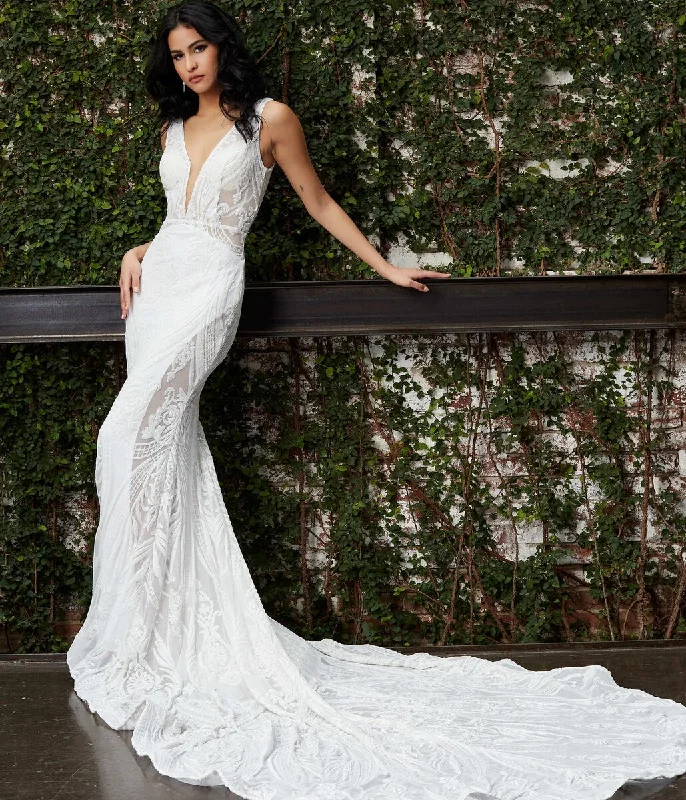 Stock Up and Save Jovani Bridal JB03871 Long Sheer V Neck Wedding Dress Sheer Embellished Gown Stock Up and Save Jovani Bridal JB03871 Long Sheer V Neck Wedding Dress Sheer Embellished Gown