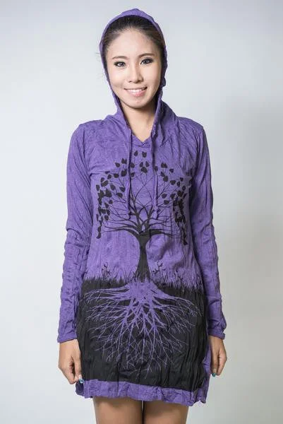 Doorbuster Deal Sure Design Women's Tree of Life Hoodie Dress Purple