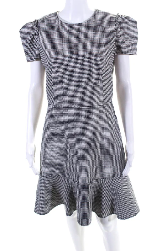 Best Bargains Jason Wu Womens Houndstooth Black Short Sleeve Zip Back A-Line Dress