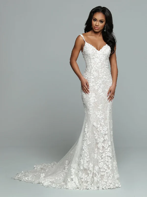Mega Deal Davinci Bridal 50674 Long Fitted Lace Mermaid Wedding Dress Cut Out Back Bridal Gown