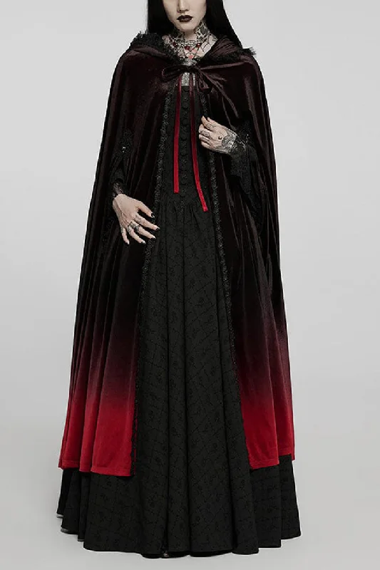 Limited Time Black/Red Gothic Palace Gorgeous Straps Fantasy Gradient Skirt Large Open Sleeves Hooded Women's Cloak Limited Time Black/Red Gothic Palace Gorgeous Straps Fantasy Gradient Skirt Large Open Sleeves Hooded Women's Cloak