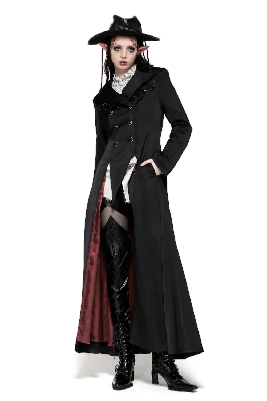 Steals and Deals Elegant Black Victorian-Inspired Coat with Satin Details