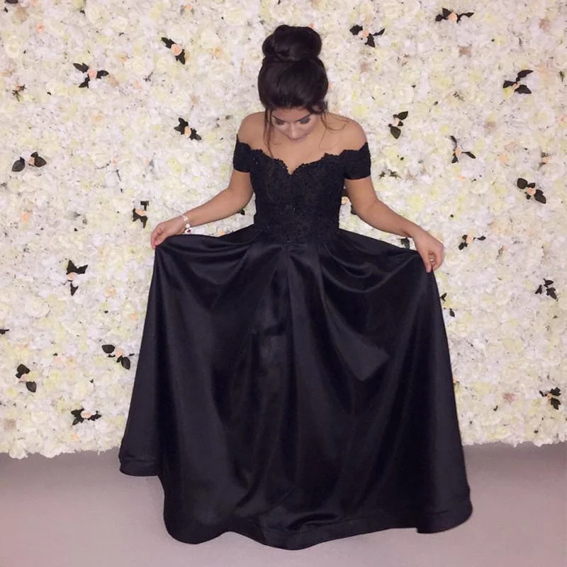 Weekend Special Elegant Black Lace Prom Dress Off the Shoulder A Line Women Evening Long Dresses vestido de formatura Weekend Special Elegant Black Lace Prom Dress Off the Shoulder A Line Women Evening Long Dresses vestido de formatura