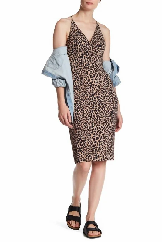 Must-Have Deals Animal Print Plunge V Neck Bodycon Leopard Midi Dres In Black/brown